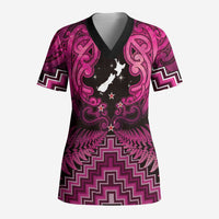 Personalised Aotearoa Matariki Scrub Top Pink Fern Maori Poutama - Polynesian Pride