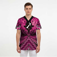 Personalised Aotearoa Matariki Scrub Top Pink Fern Maori Poutama - Polynesian Pride