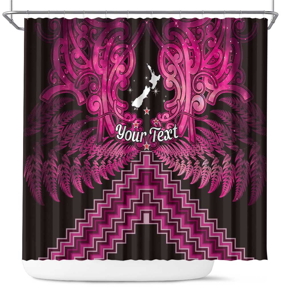 Personalised Aotearoa Matariki Shower Curtain Pink Fern Maori Poutama