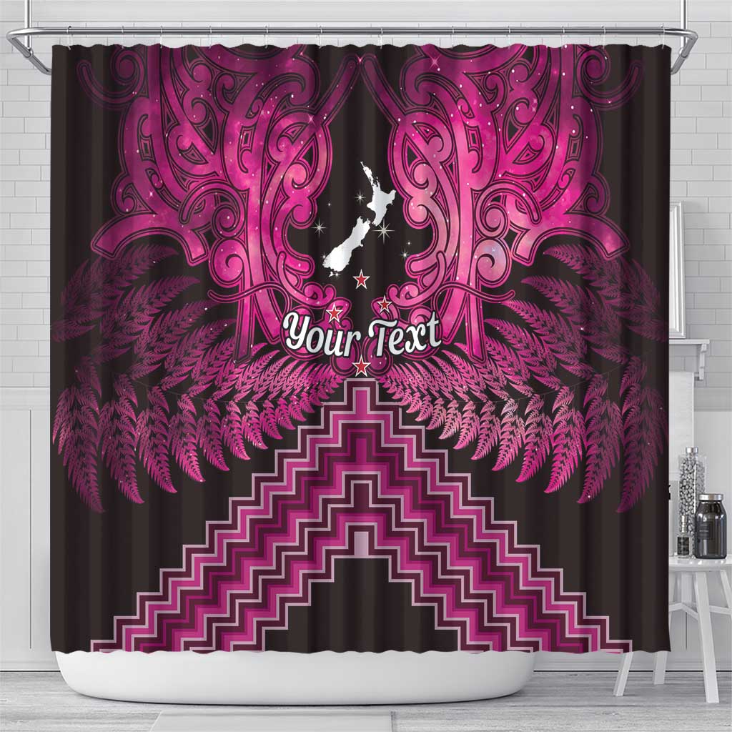 Personalised Aotearoa Matariki Shower Curtain Pink Fern Maori Poutama