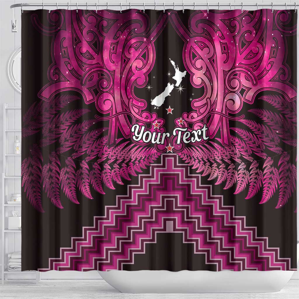 Personalised Aotearoa Matariki Shower Curtain Pink Fern Maori Poutama