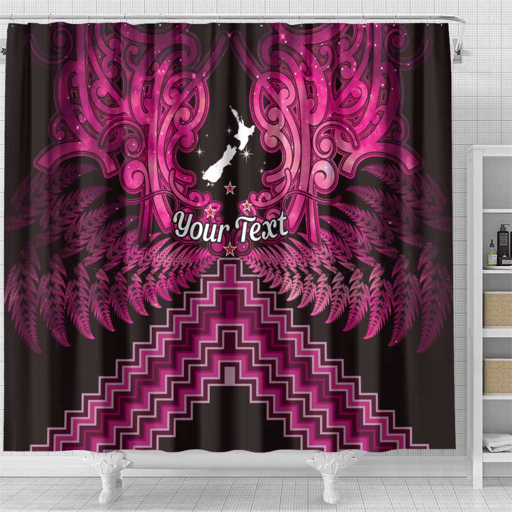 Personalised Aotearoa Matariki Shower Curtain Pink Fern Maori Poutama