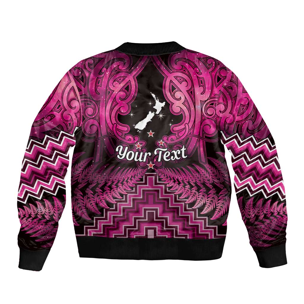 Personalised Aotearoa Matariki Sleeve Zip Bomber Jacket Pink Fern Maori Poutama