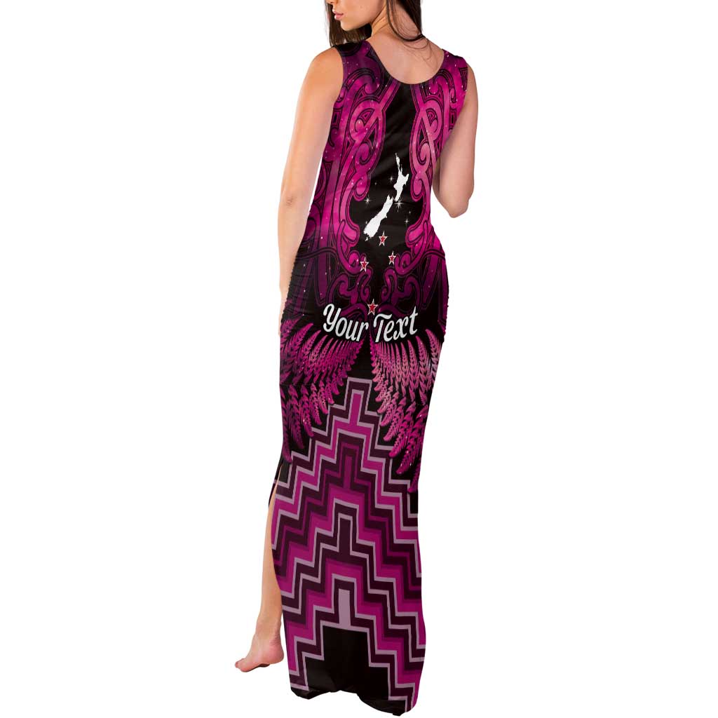 Personalised Aotearoa Matariki Tank Maxi Dress Pink Fern Maori Poutama
