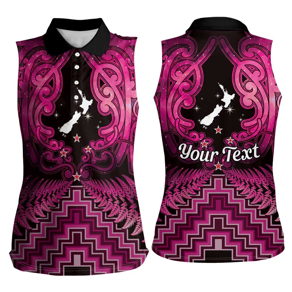 Personalised Aotearoa Matariki Women Sleeveless Polo Shirt Pink Fern Maori Poutama