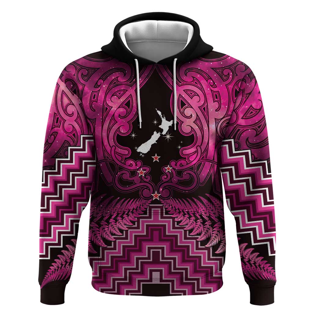 Personalised Aotearoa Matariki Zip Hoodie Pink Fern Maori Poutama LT01 Pullover Hoodie Pink - Polynesian Pride