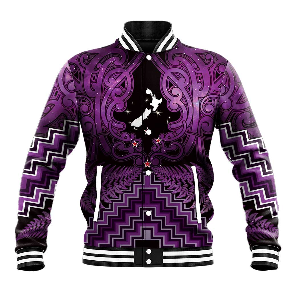 Personalised Aotearoa Matariki Baseball Jacket Purple Fern Maori Poutama