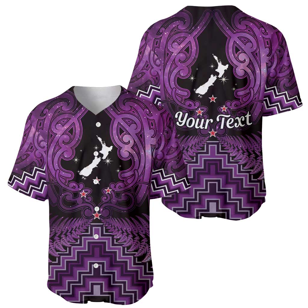 Personalised Aotearoa Matariki Baseball Jersey Purple Fern Maori Poutama