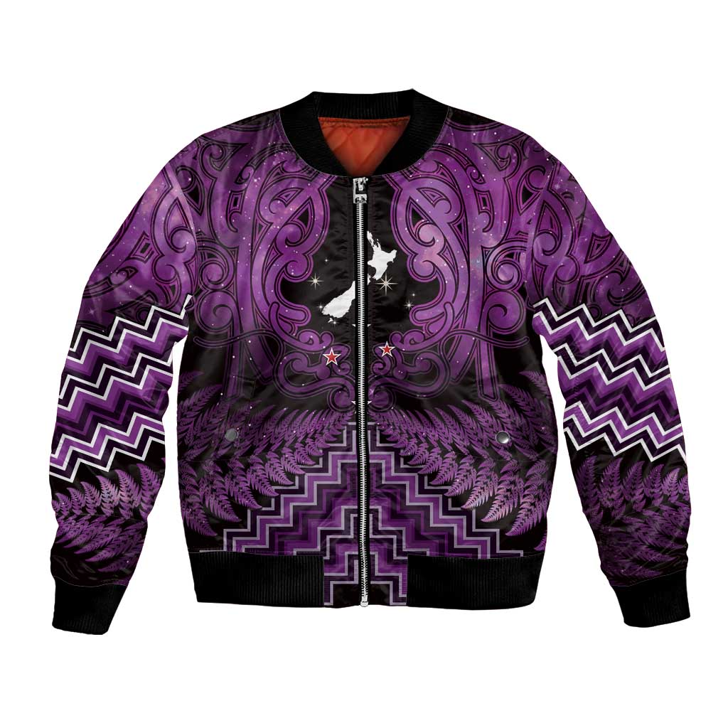 Personalised Aotearoa Matariki Bomber Jacket Purple Fern Maori Poutama