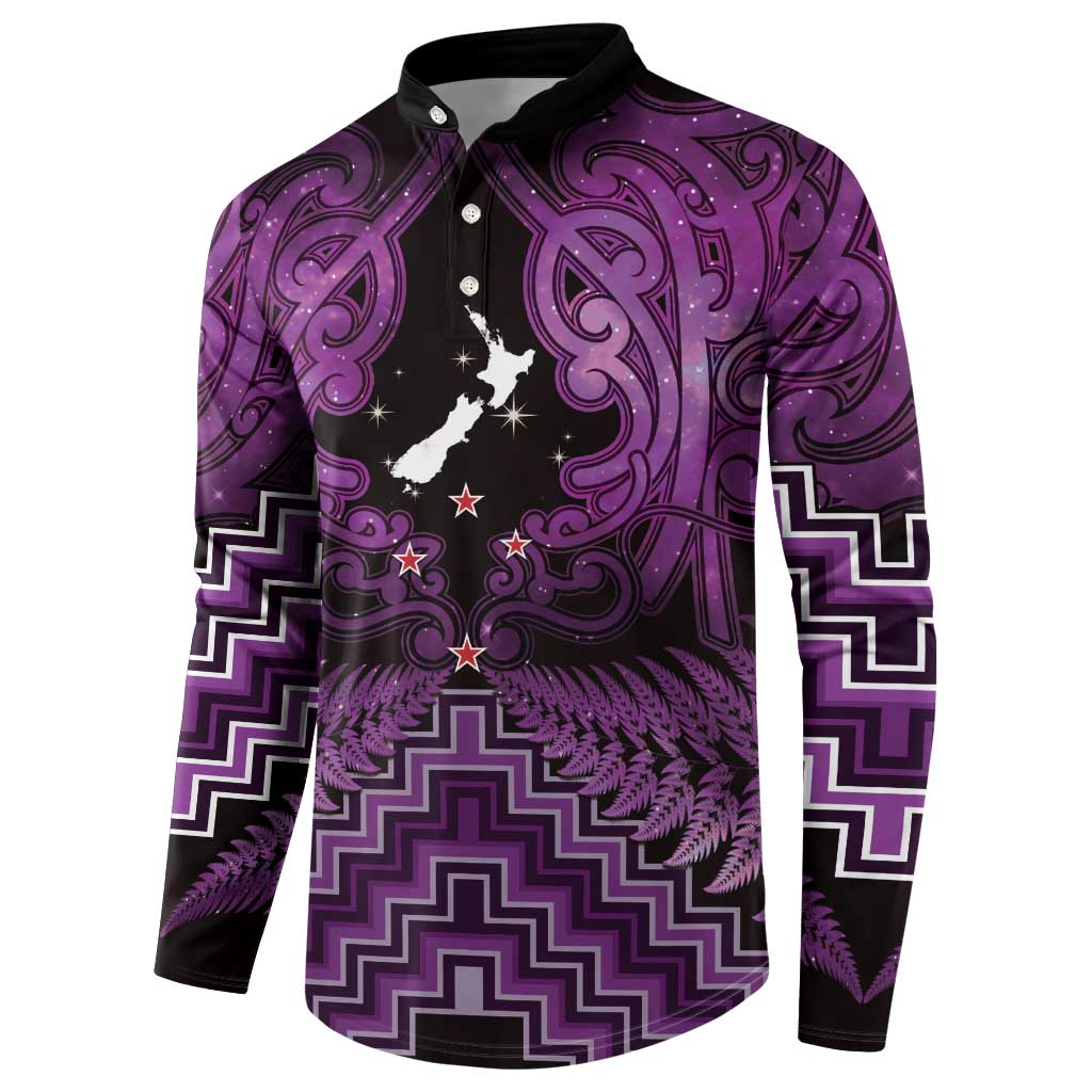 Personalised Aotearoa Matariki Button Sweatshirt Purple Fern Maori Poutama