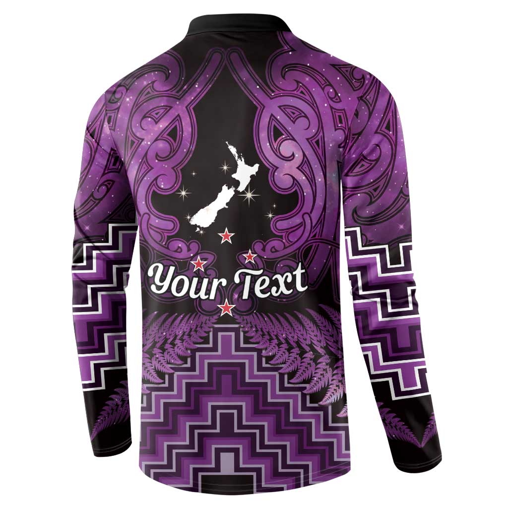 Personalised Aotearoa Matariki Button Sweatshirt Purple Fern Maori Poutama
