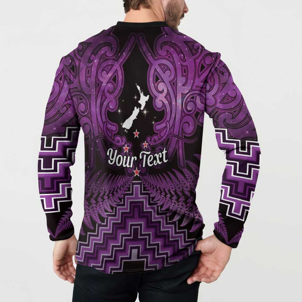 Personalised Aotearoa Matariki Button Sweatshirt Purple Fern Maori Poutama