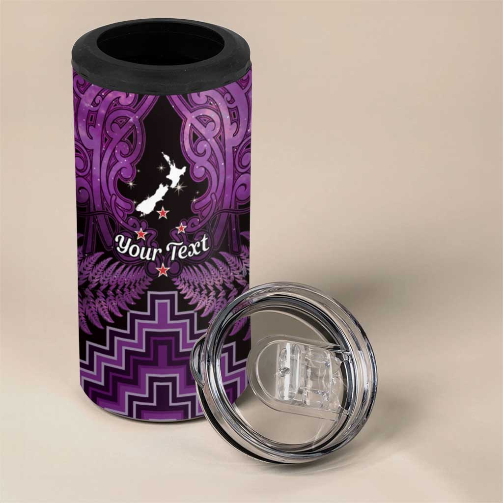 Personalised Aotearoa Matariki 4 in 1 Can Cooler Tumbler Purple Fern Maori Poutama