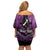 Personalised Aotearoa Matariki Family Matching Off Shoulder Short Dress and Hawaiian Shirt Purple Fern Maori Poutama