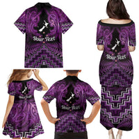 Personalised Aotearoa Matariki Family Matching Puletasi and Hawaiian Shirt Purple Fern Maori Poutama