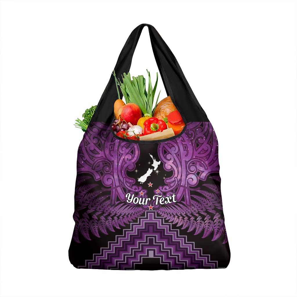 Personalised Aotearoa Matariki Grocery Bag Purple Fern Maori Poutama