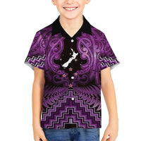 Personalised Aotearoa Matariki Kid Hawaiian Shirt Purple Fern Maori Poutama