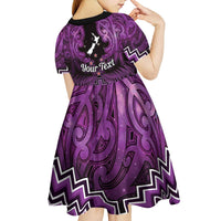 Personalised Aotearoa Matariki Kid Short Sleeve Dress Purple Fern Maori Poutama