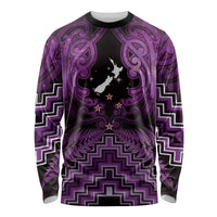 Personalised Aotearoa Matariki Long Sleeve Shirt Purple Fern Maori Poutama