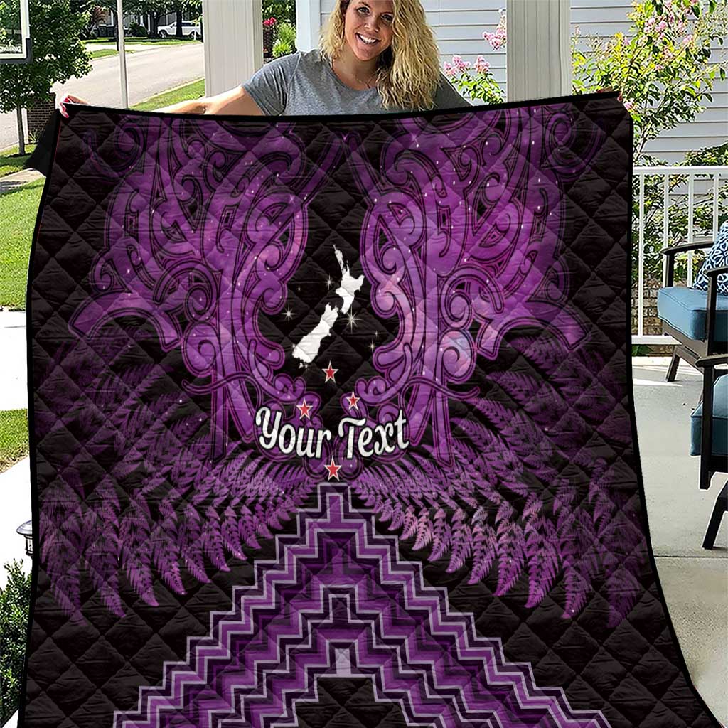 Personalised Aotearoa Matariki Quilt Purple Fern Maori Poutama
