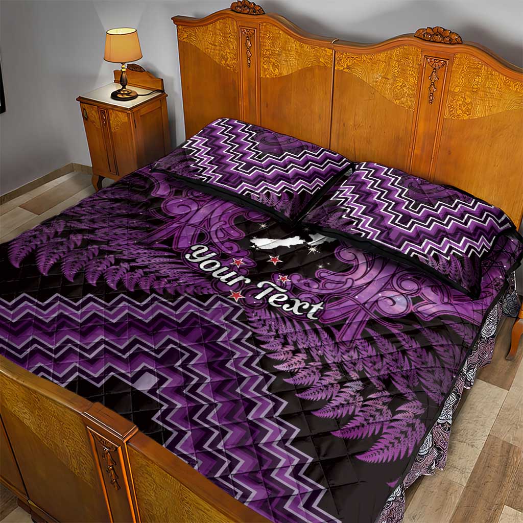 Personalised Aotearoa Matariki Quilt Bed Set Purple Fern Maori Poutama