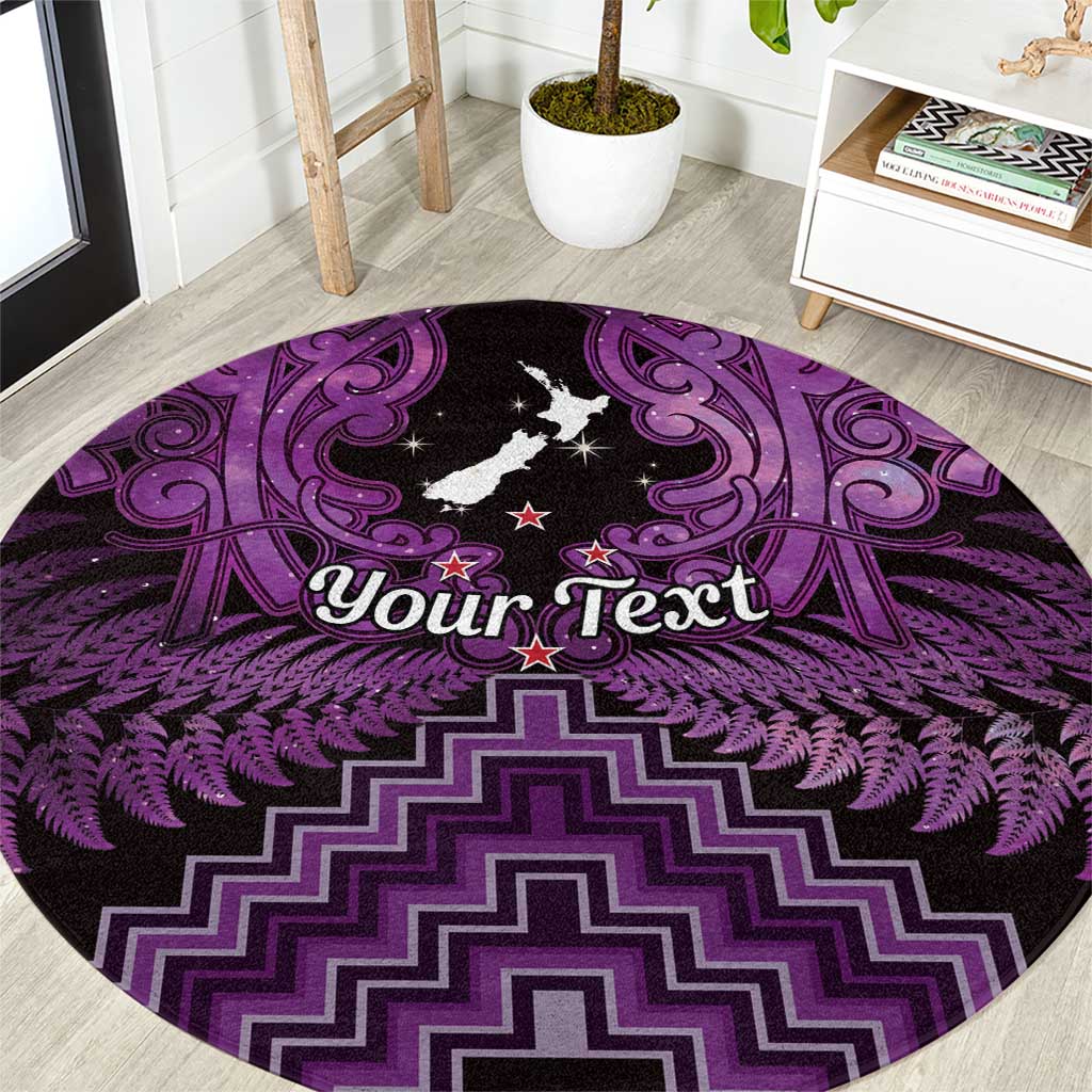 Personalised Aotearoa Matariki Round Carpet Purple Fern Maori Poutama