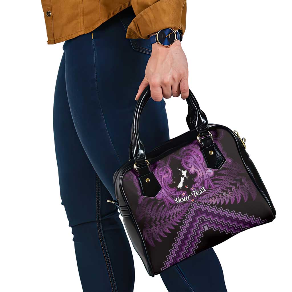 Personalised Aotearoa Matariki Shoulder Handbag Purple Fern Maori Poutama LT01 - Polynesian Pride