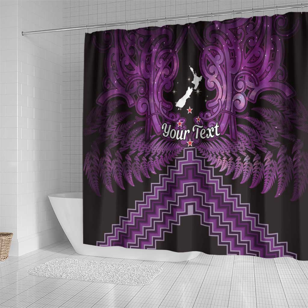Personalised Aotearoa Matariki Shower Curtain Purple Fern Maori Poutama