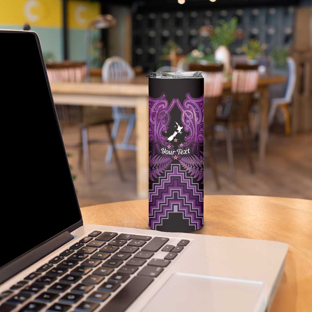 Personalised Aotearoa Matariki Skinny Tumbler Purple Fern Maori Poutama