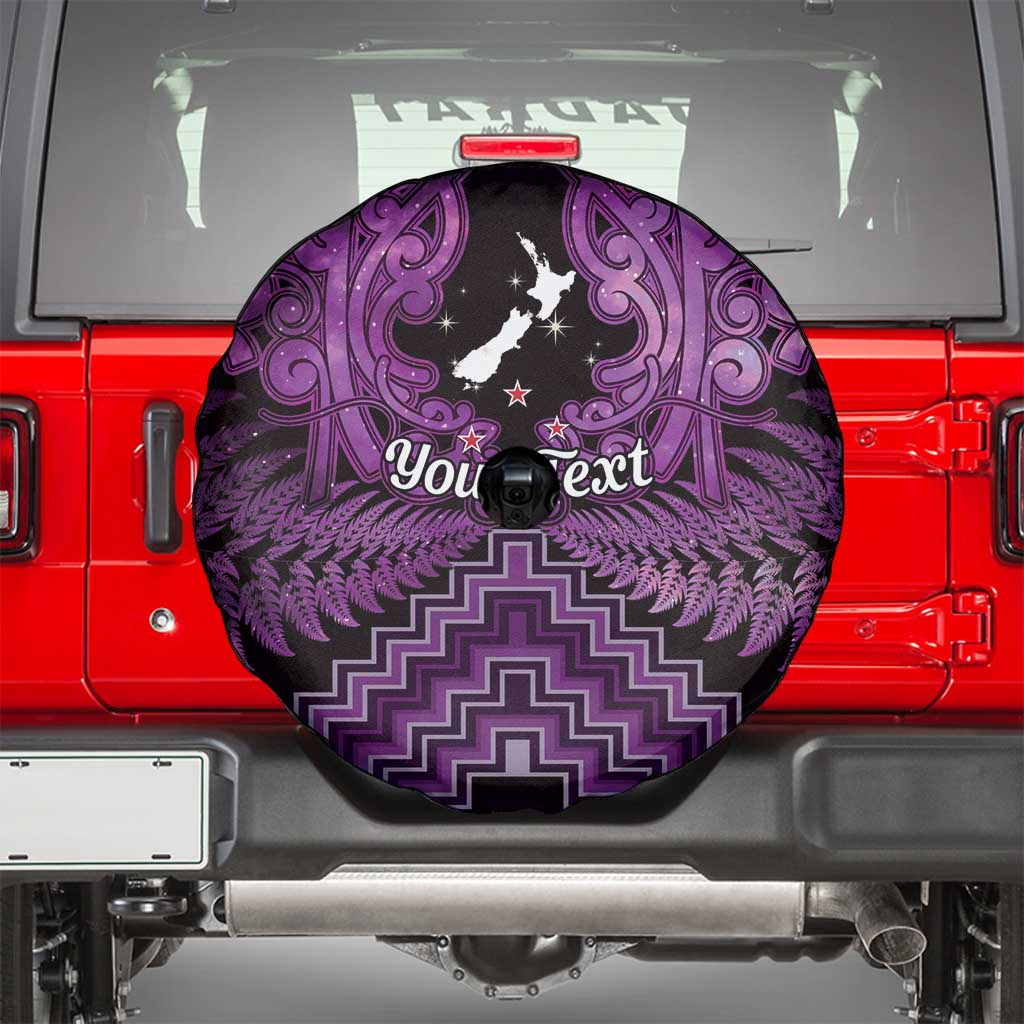 Personalised Aotearoa Matariki Spare Tire Cover Purple Fern Maori Poutama