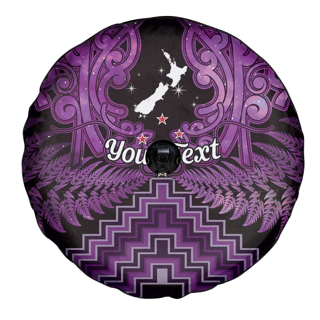 Personalised Aotearoa Matariki Spare Tire Cover Purple Fern Maori Poutama