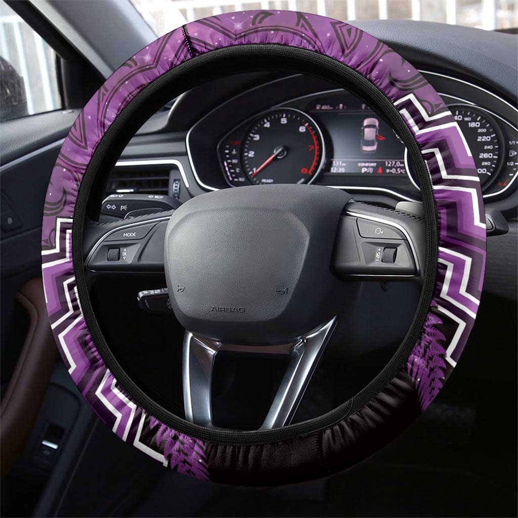 Aotearoa Matariki Steering Wheel Cover Purple Fern Maori Poutama