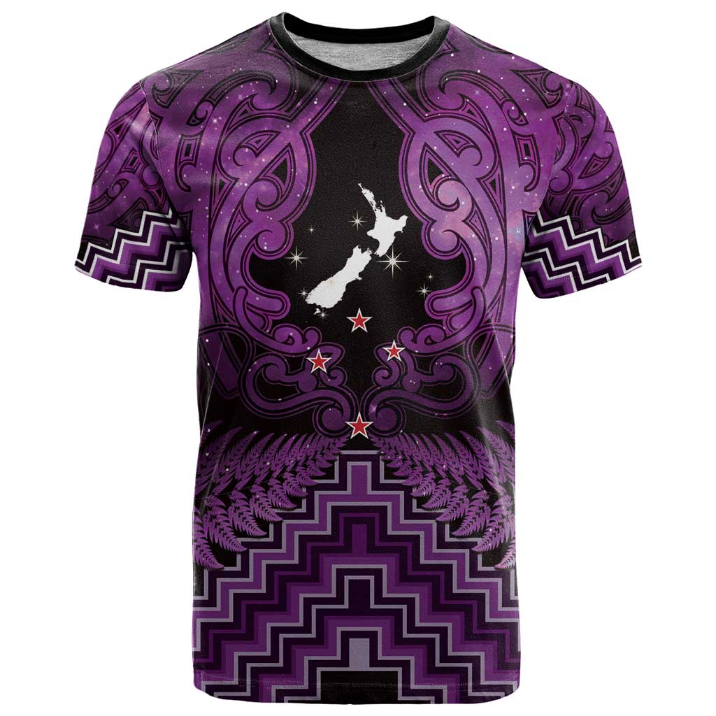 Personalised Aotearoa Matariki T Shirt Purple Fern Maori Poutama