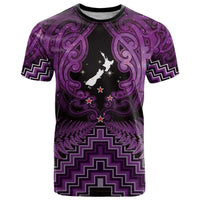 Personalised Aotearoa Matariki T Shirt Purple Fern Maori Poutama