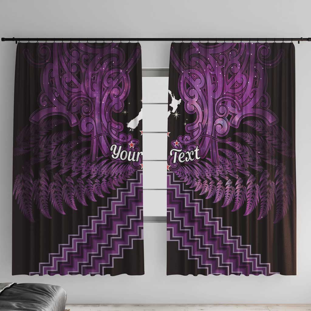 Personalised Aotearoa Matariki Window Curtain Purple Fern Maori Poutama