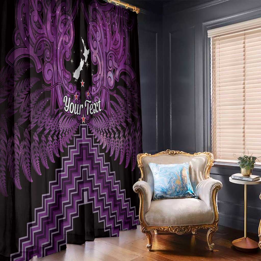 Personalised Aotearoa Matariki Window Curtain Purple Fern Maori Poutama
