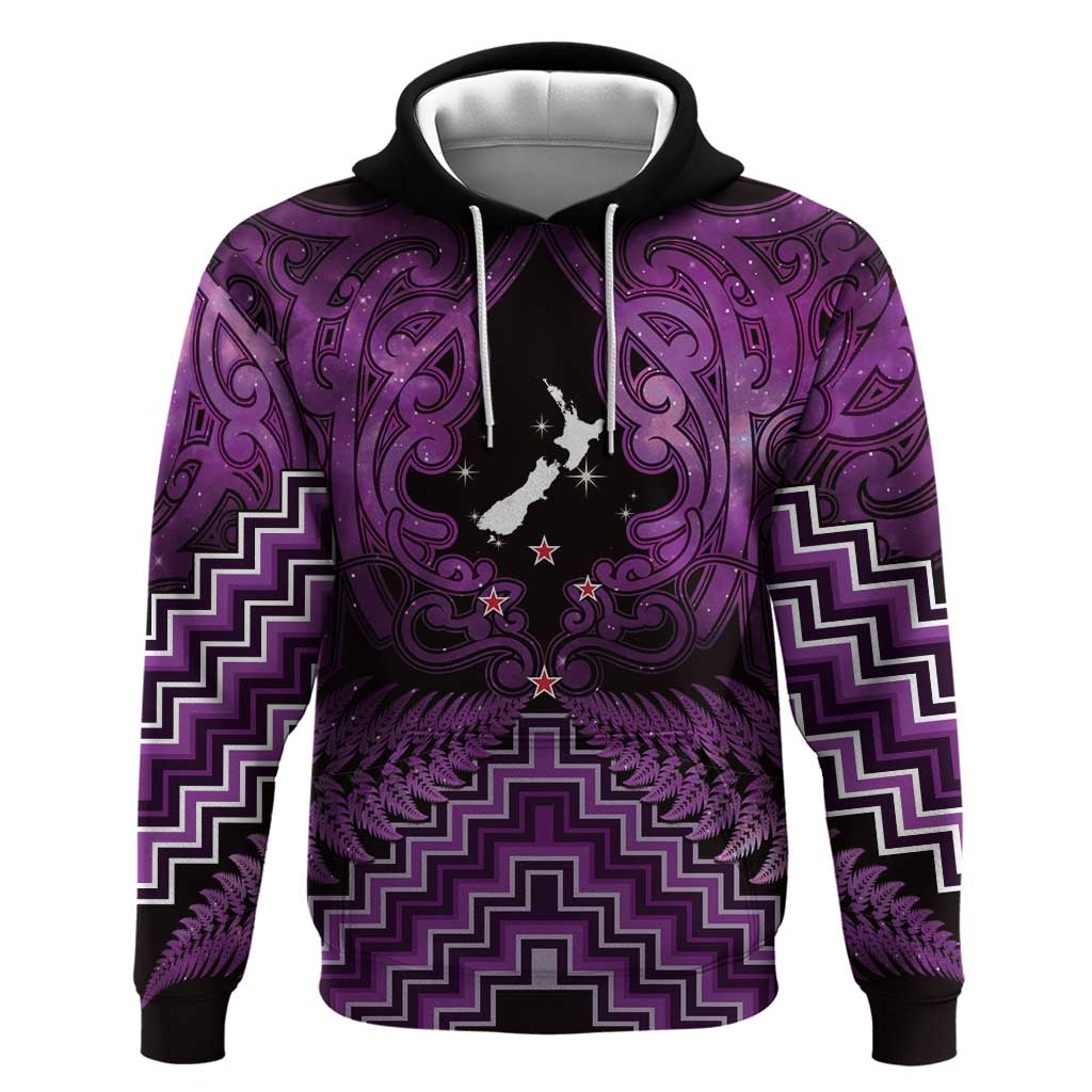 Personalised Aotearoa Matariki Zip Hoodie Purple Fern Maori Poutama LT01 Pullover Hoodie Purple - Polynesian Pride