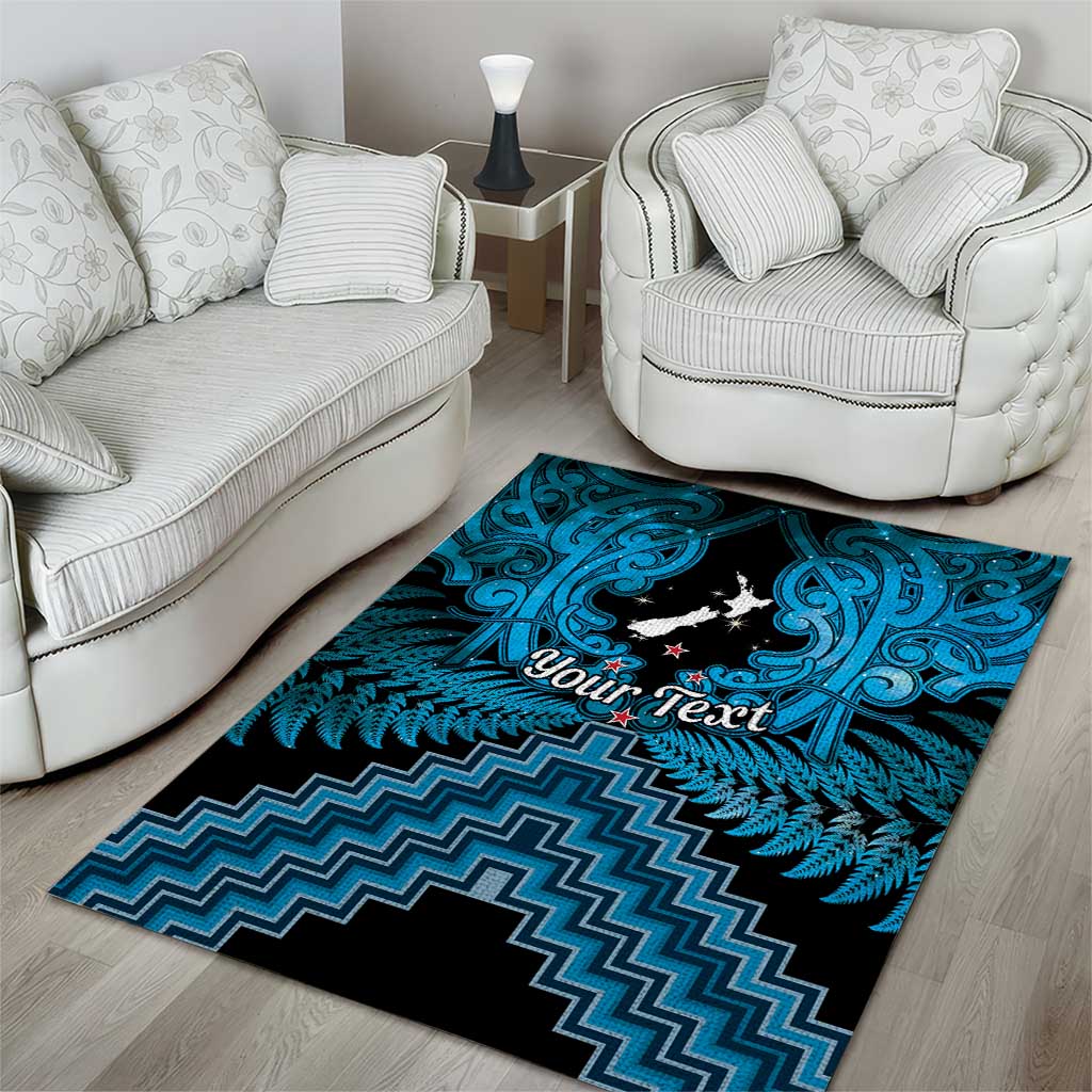 Personalised Aotearoa Matariki Area Rug Turquoise Fern Maori Poutama