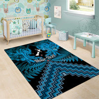 Personalised Aotearoa Matariki Area Rug Turquoise Fern Maori Poutama