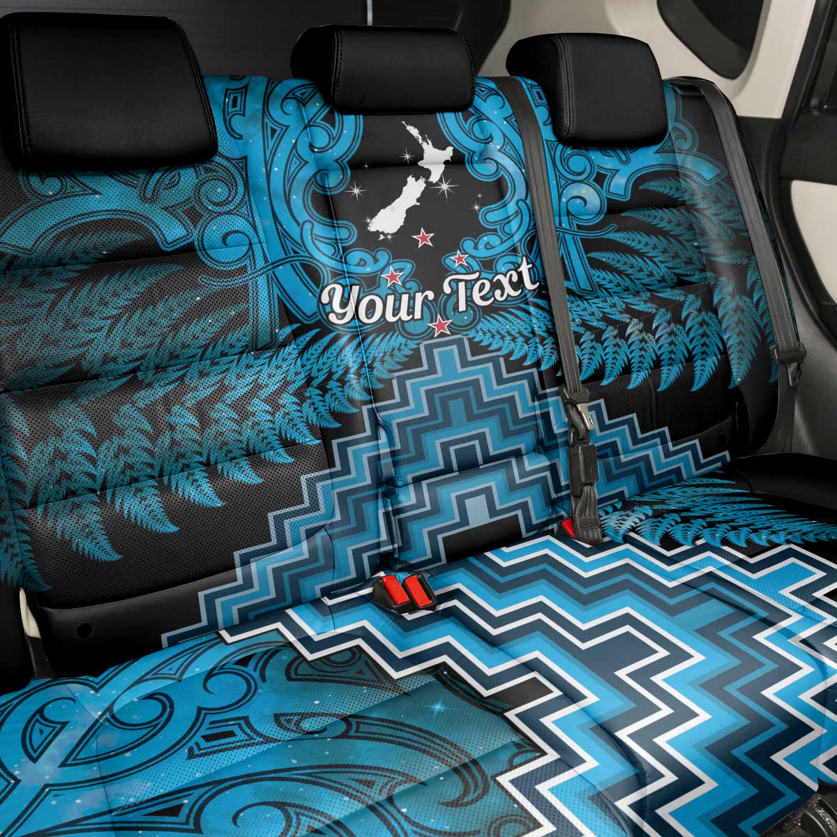 Personalised Aotearoa Matariki Back Car Seat Cover Turquoise Fern Maori Poutama