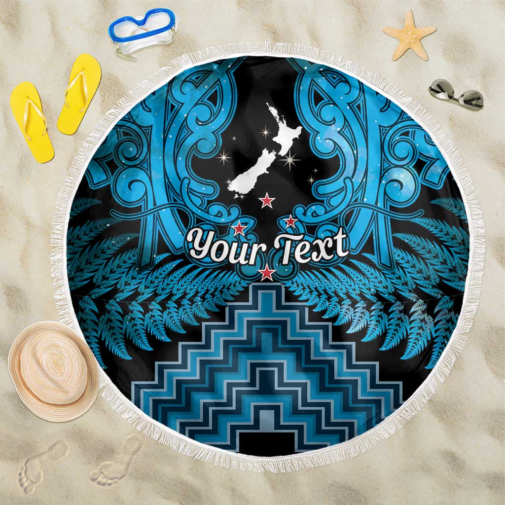 Personalised Aotearoa Matariki Beach Blanket Turquoise Fern Maori Poutama