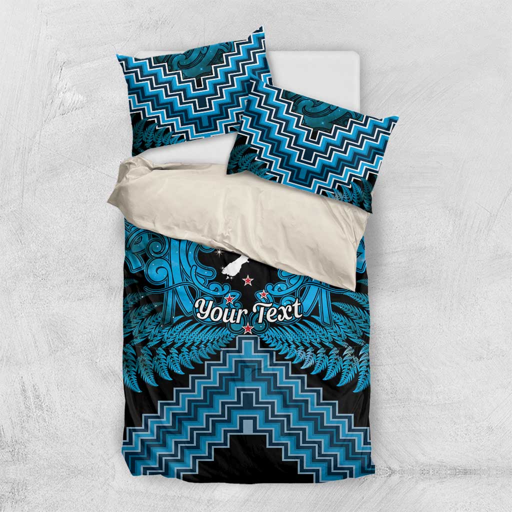 Personalised Aotearoa Matariki Bedding Set Turquoise Fern Maori Poutama