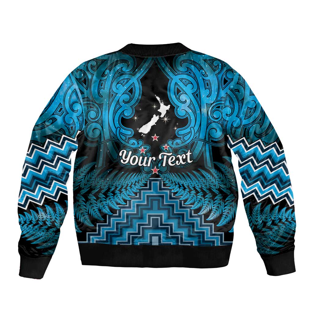 Personalised Aotearoa Matariki Bomber Jacket Turquoise Fern Maori Poutama
