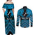 Personalised Aotearoa Matariki Couples Matching Off Shoulder Maxi Dress and Long Sleeve Button Shirt Turquoise Fern Maori Poutama