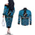 Personalised Aotearoa Matariki Couples Matching Off The Shoulder Long Sleeve Dress and Long Sleeve Button Shirt Turquoise Fern Maori Poutama