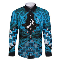 Personalised Aotearoa Matariki Family Matching Long Sleeve Bodycon Dress and Hawaiian Shirt Turquoise Fern Maori Poutama
