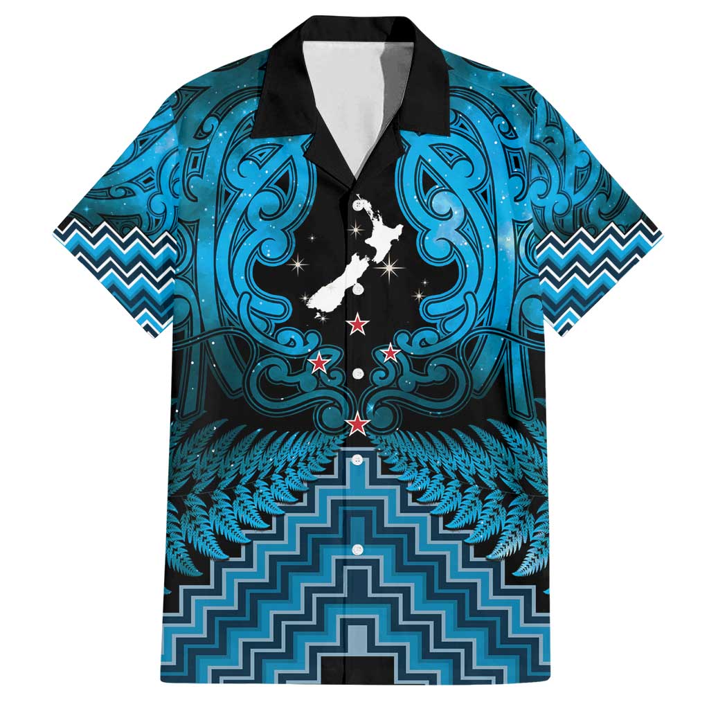 Personalised Aotearoa Matariki Family Matching Puletasi and Hawaiian Shirt Turquoise Fern Maori Poutama
