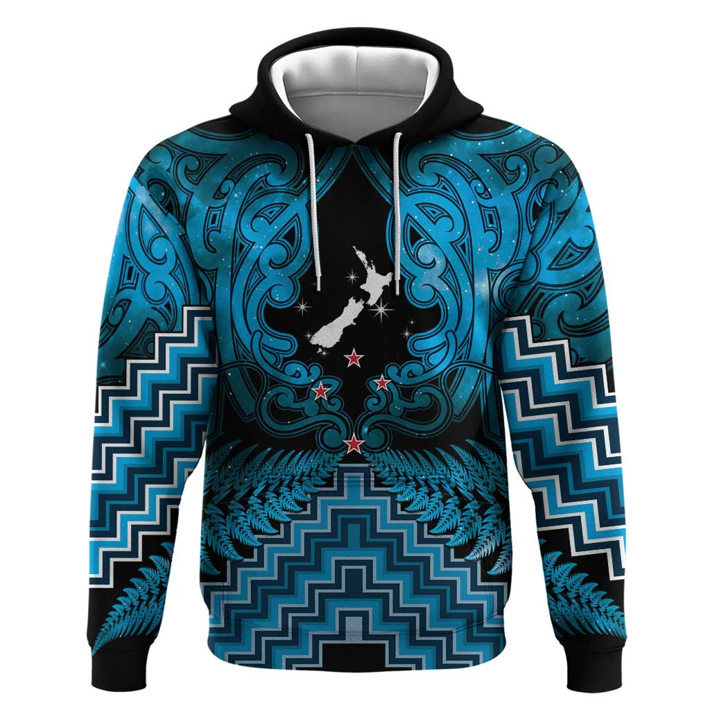 Personalised Aotearoa Matariki Hoodie Turquoise Fern Maori Poutama