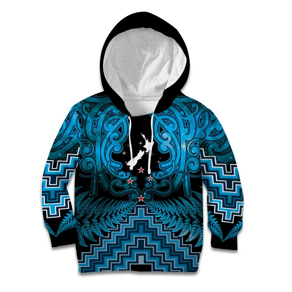 Personalised Aotearoa Matariki Kid Hoodie Turquoise Fern Maori Poutama