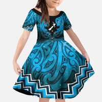 Personalised Aotearoa Matariki Kid Short Sleeve Dress Turquoise Fern Maori Poutama